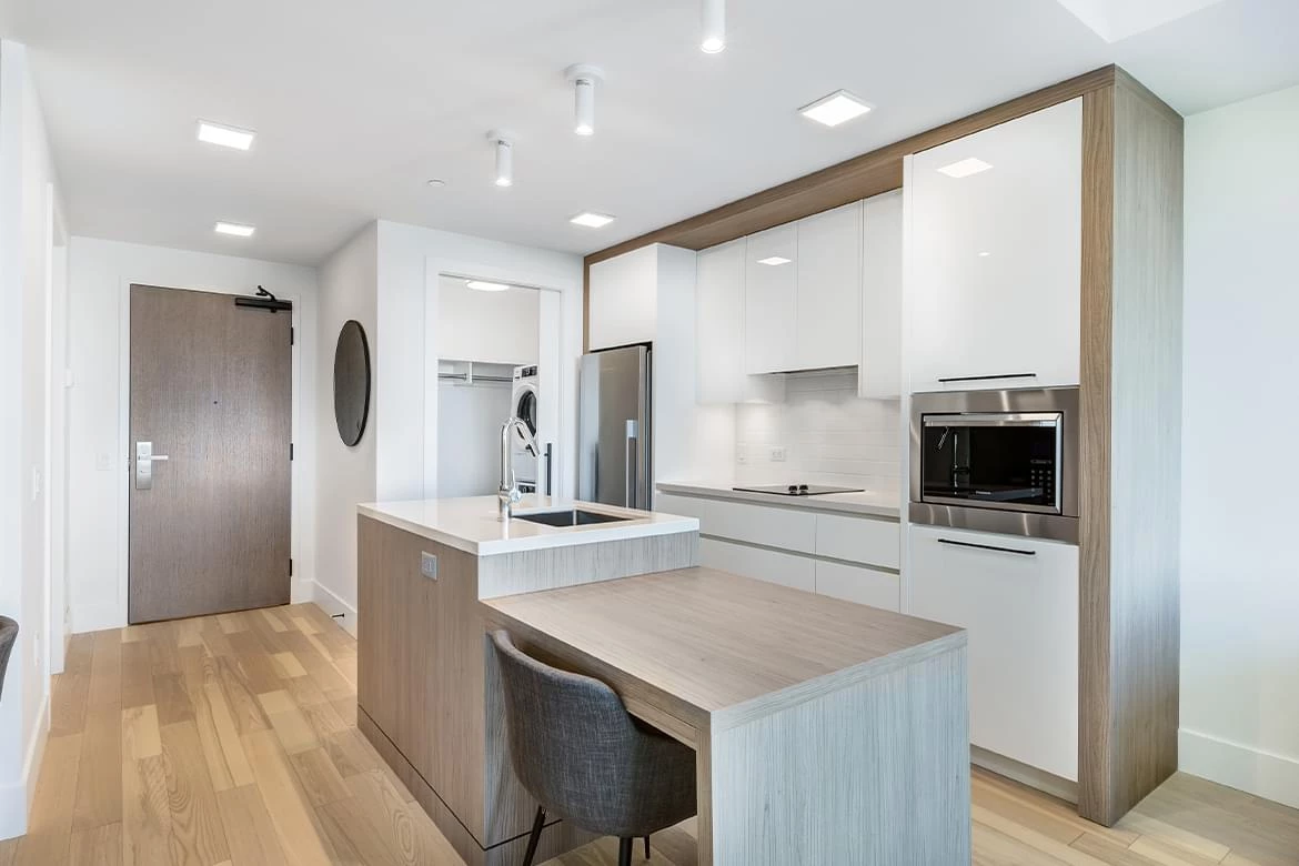 1-bedroom suites feature modern, European-style kitchens